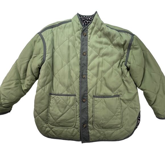 BLANKNYC Reversible Quilted Jacket XS Olive Navy Ditsy Floral Boxy Button Front - Picture 13 of 16